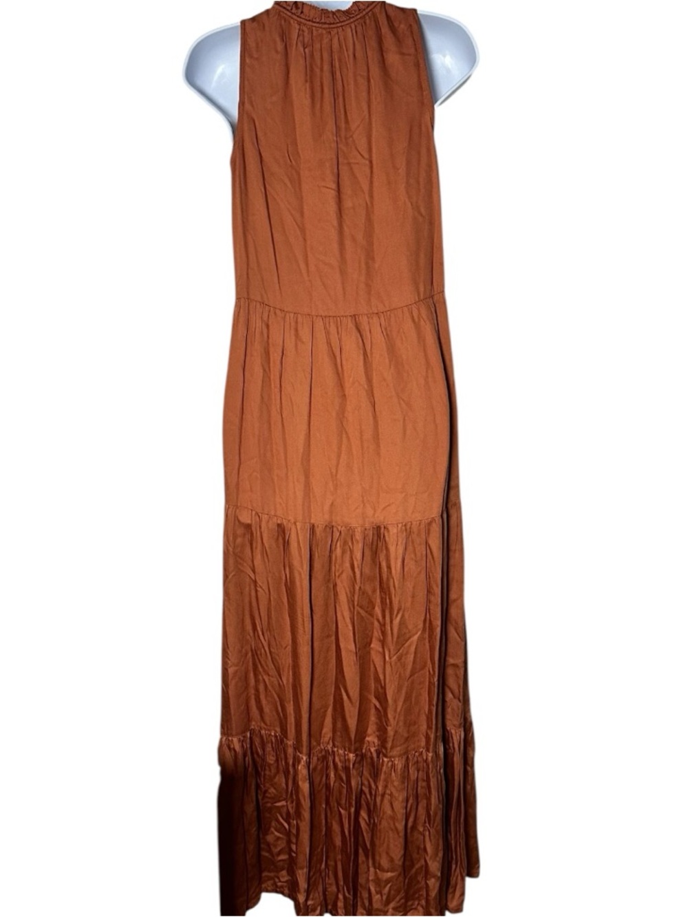 Bila77 Rust Tiered Maxi Dress Boho Sleeveless Keyhole Rayon Size Small - Picture 3 of 6